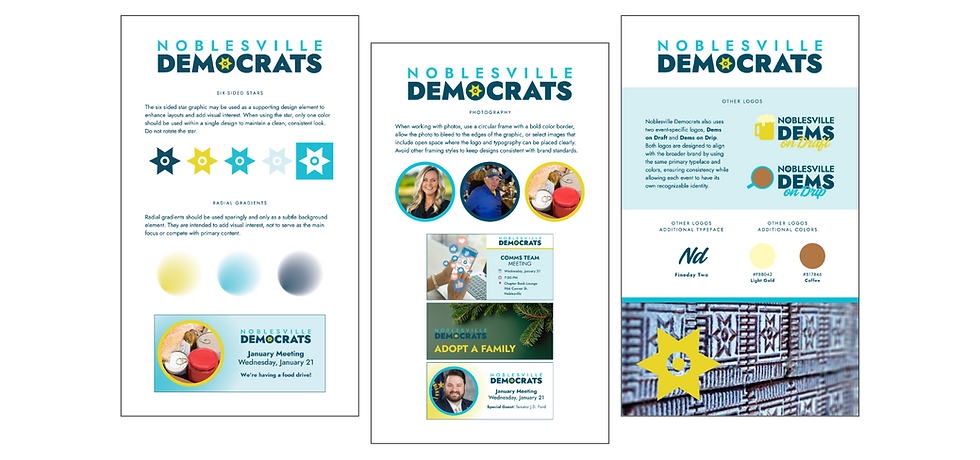 Last three pages of the Noblesville Democrats brand guide
