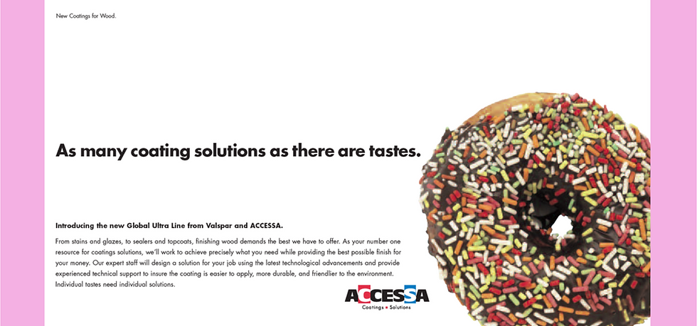 Advertisement for a paint company with a donut covered in sprinkles