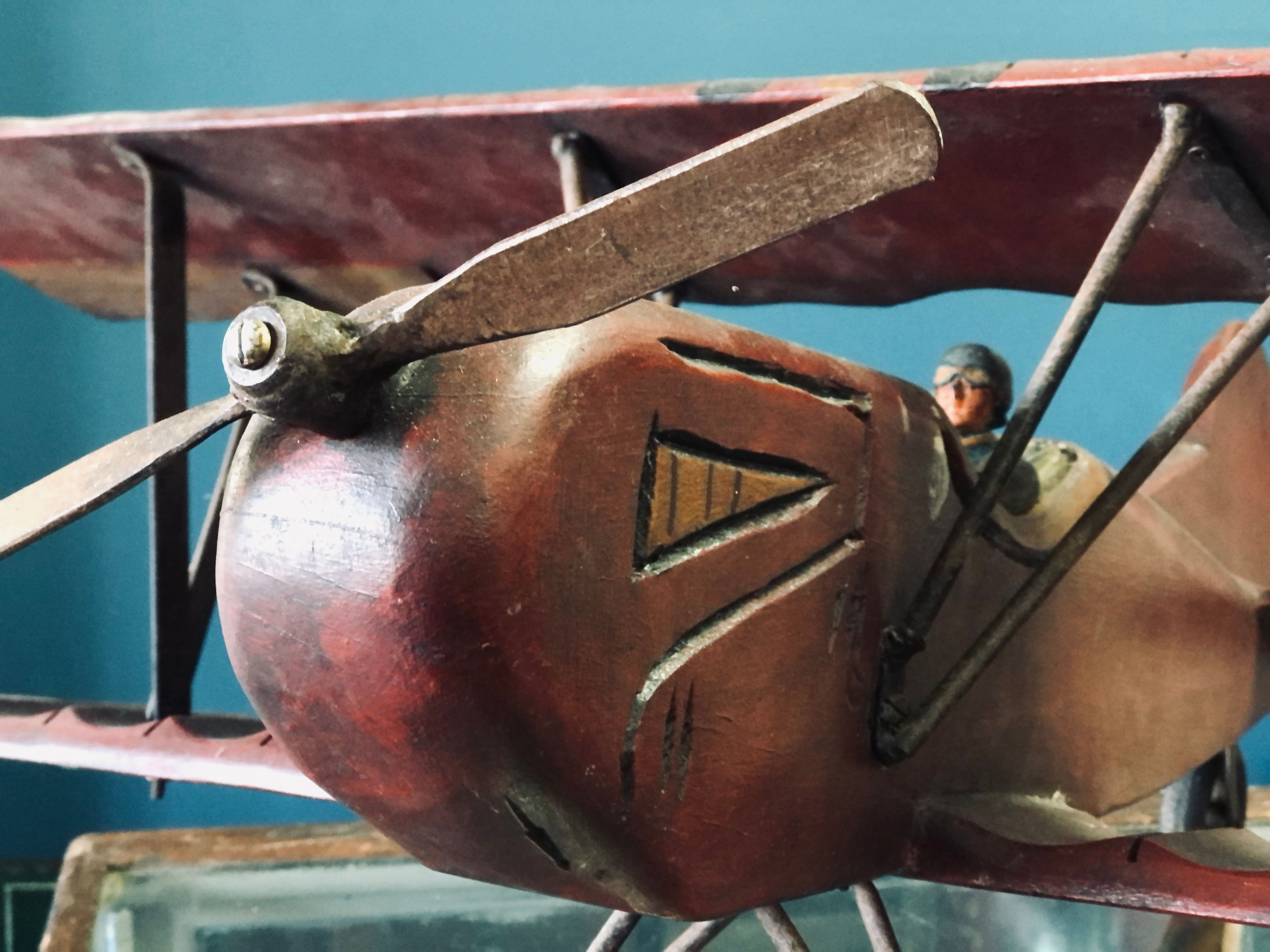 Vintage wooden biplane model