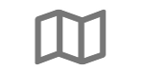 Icon representing a map, depicted as a simplified gray outline of three connected panels or pages with a central vertical fol
