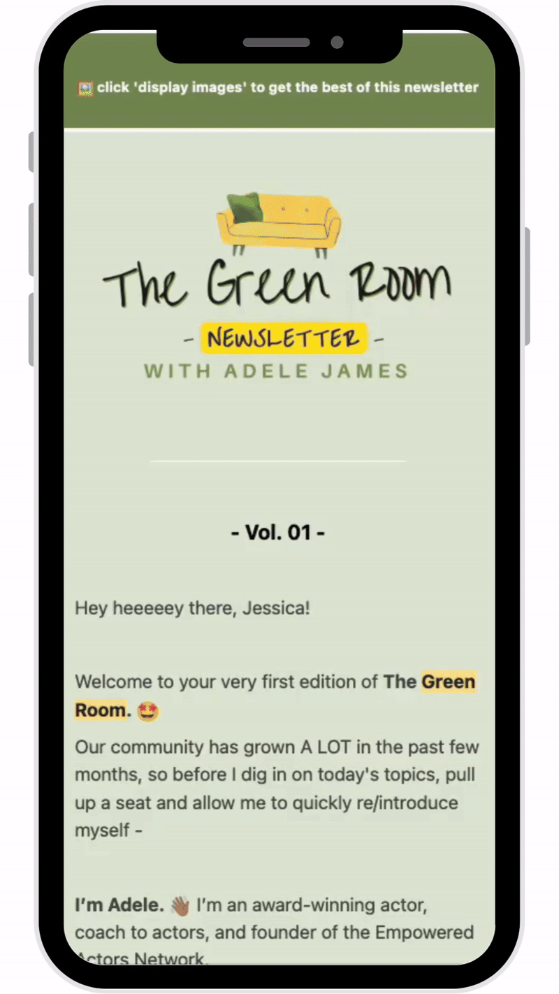 The Green Room Newsletter GIF Preview