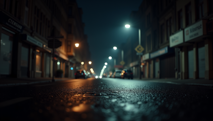 Eye-level view of a dimly lit urban street symbolizing strategic thinking in tough environments