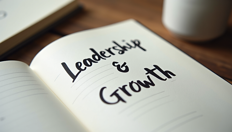 Close-up view of a notebook with leadership quotes and notes