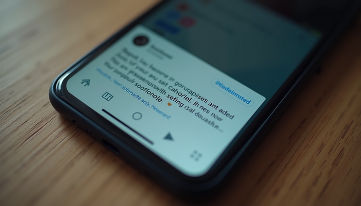 Eye-level view of a smartphone screen showing a social media shoutout notification
