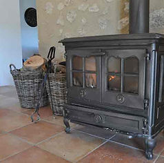 Wohnzimmer, Holzofen, Ferienvilla, La Grande Terre, Mevouillon