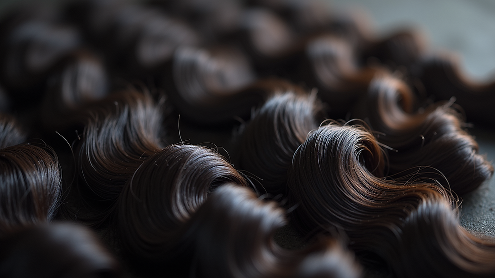 Close-up view of premium body wave hair bundles arranged neatly