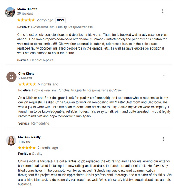 Reviews submitted supporting Simply Home Maintenance