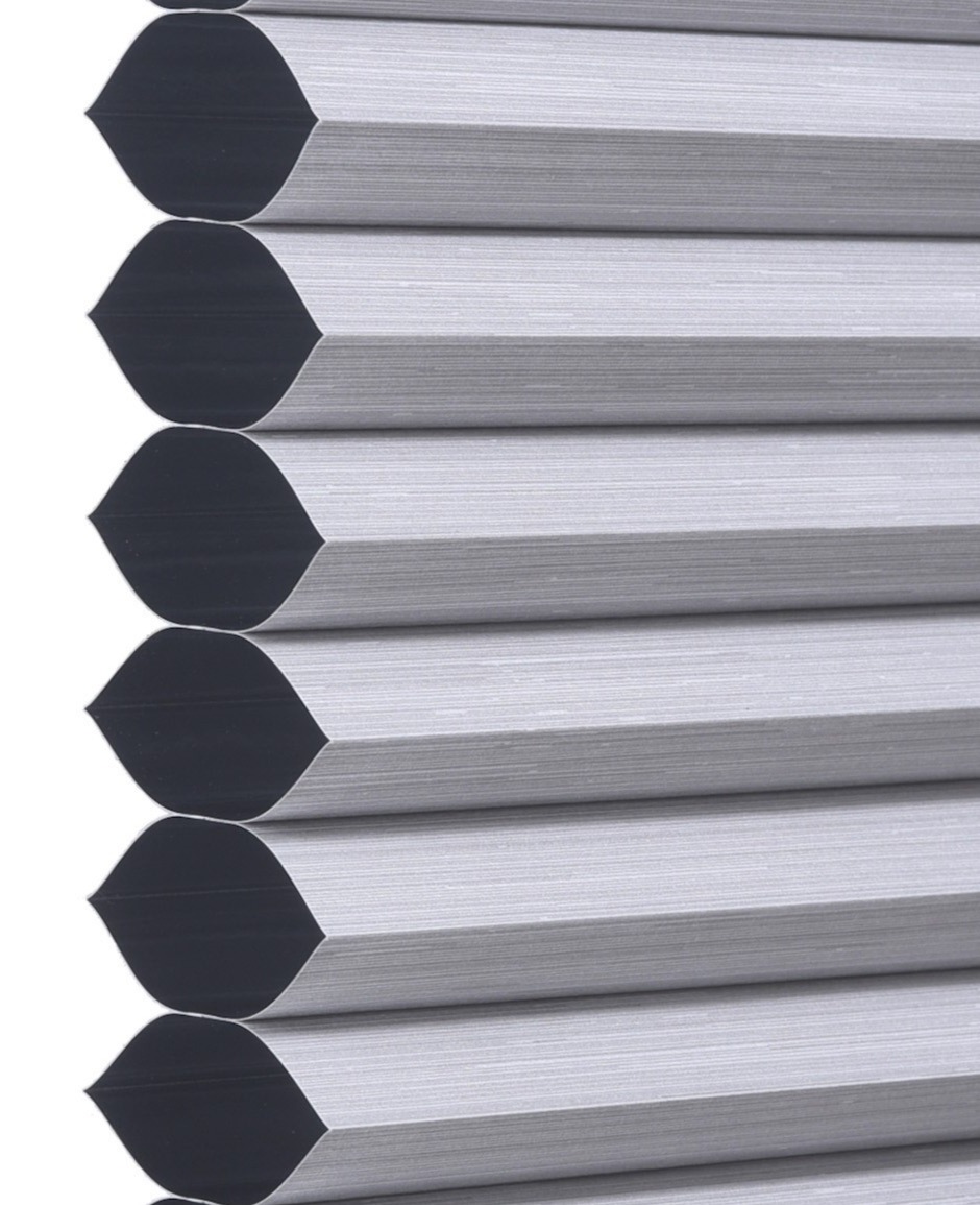 Dark Gray Sheen Bamboo print cellular shade fabric swatch
