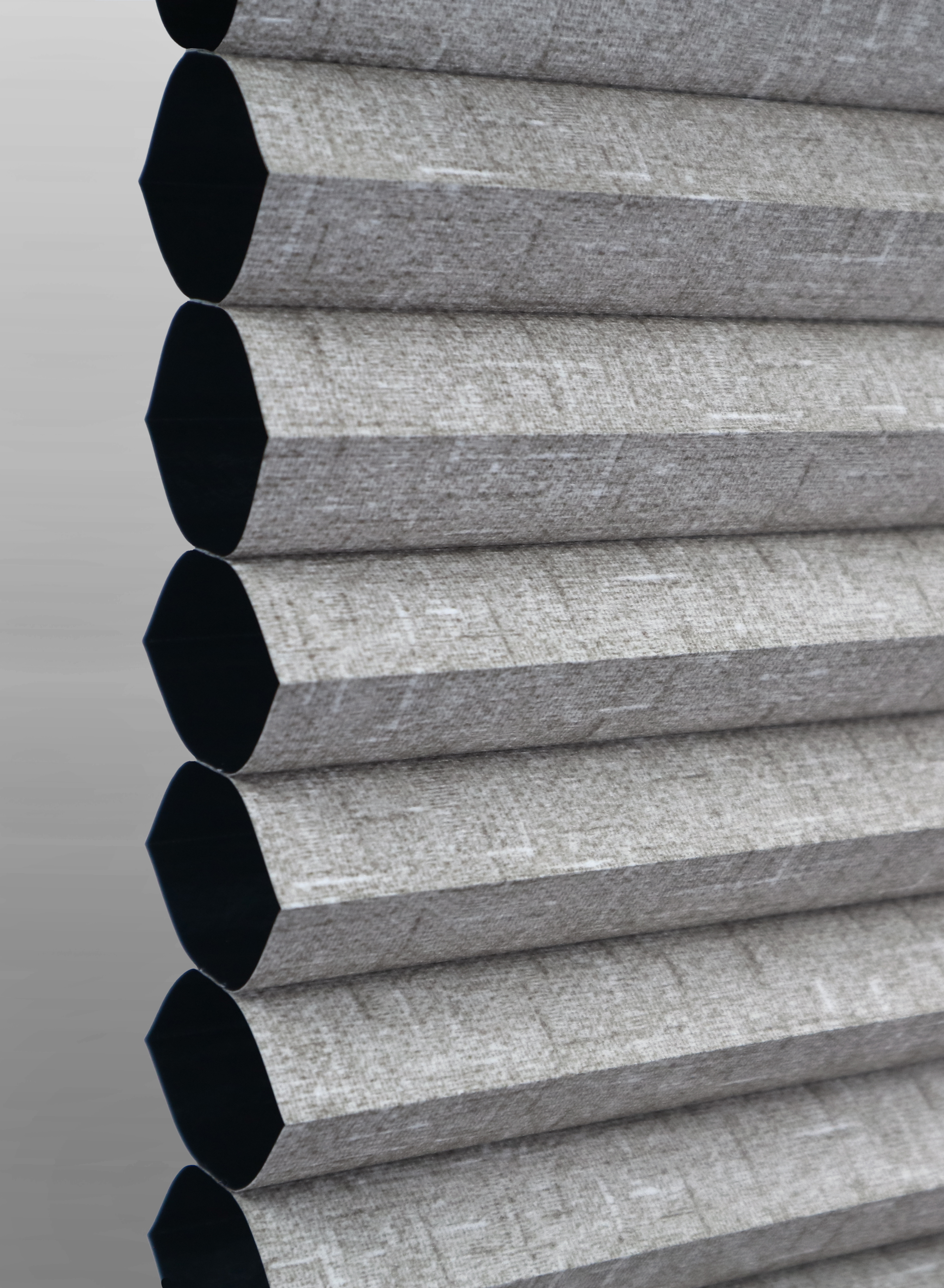 Gray Linen print cellular shade fabric swatch