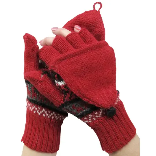 Thumbnail: Red Patterned Alpaca Glittens
