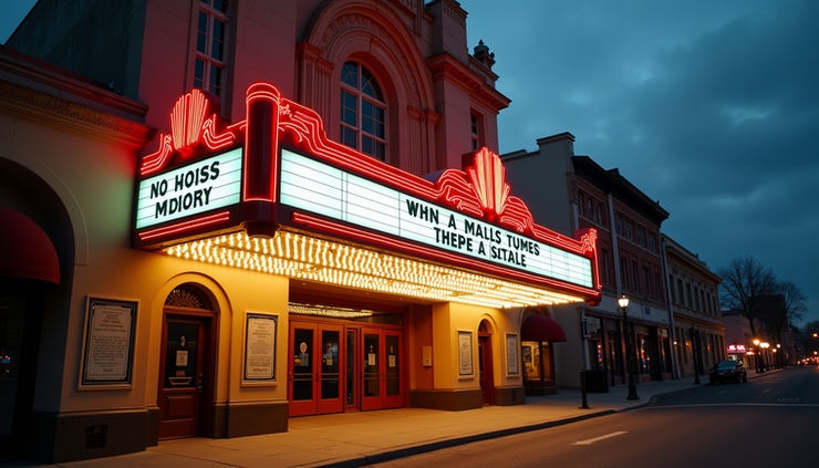 Eye-level view of the Fox Tucson Theatre's ornate marquee and entrance at dusk