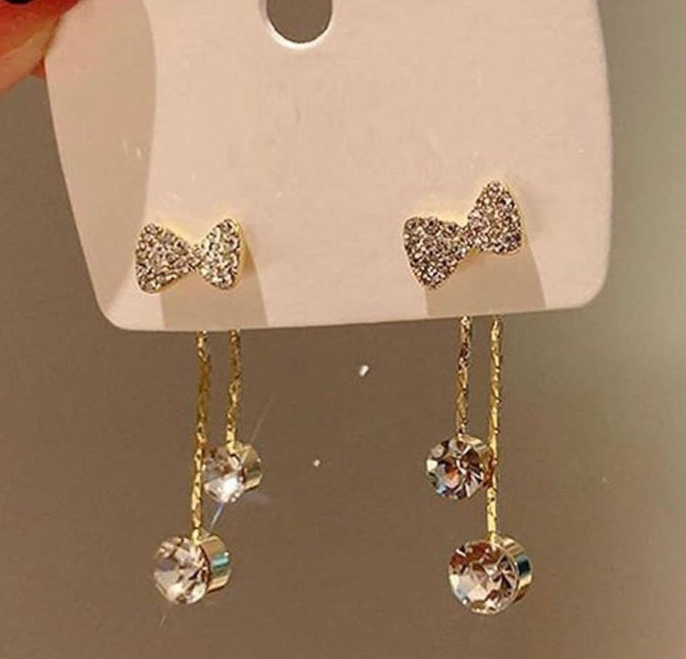 Thumbnail: Rhinestones Bow Drop Earrings