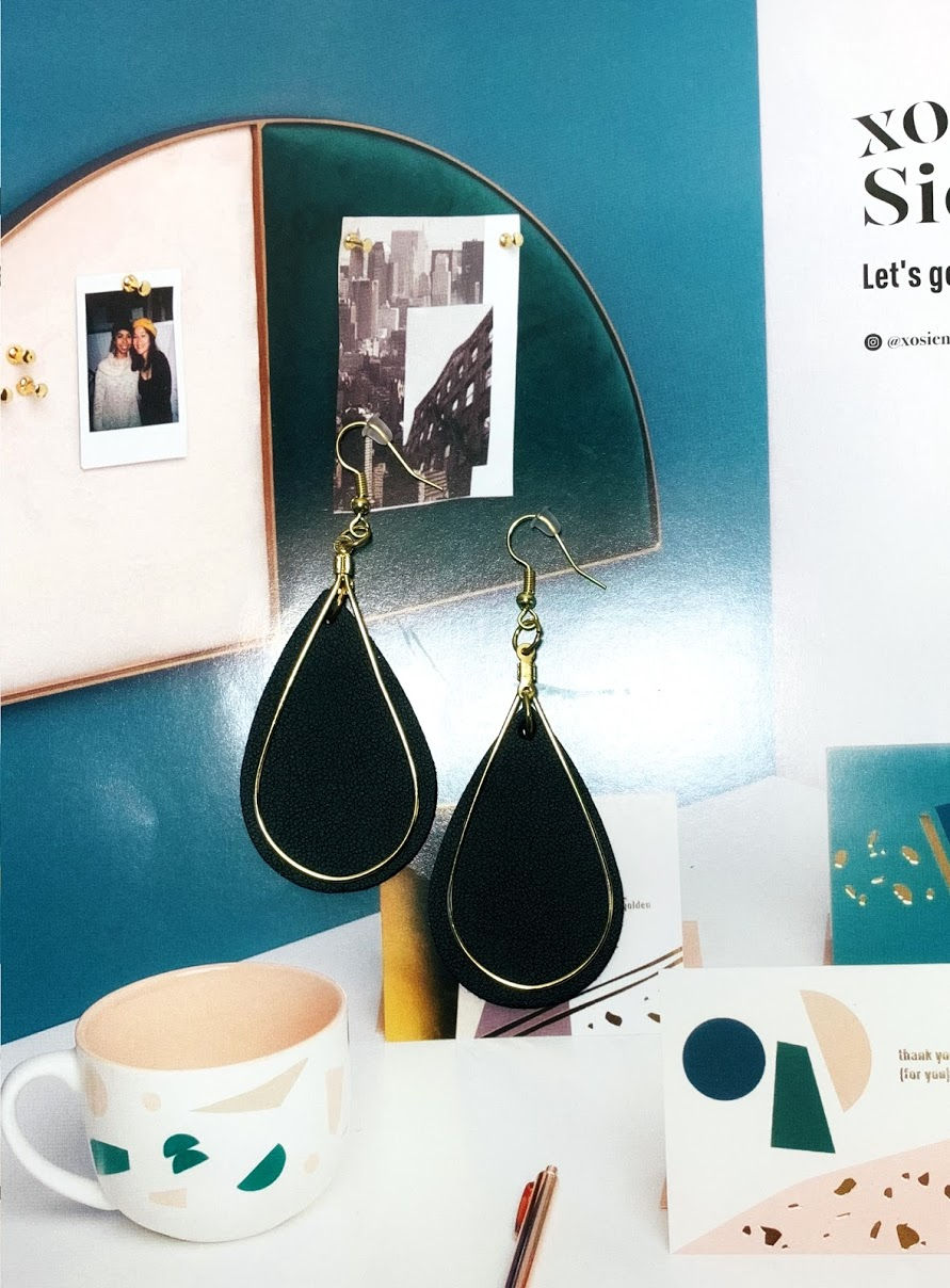 "Sienna"Black Leather Teardrop