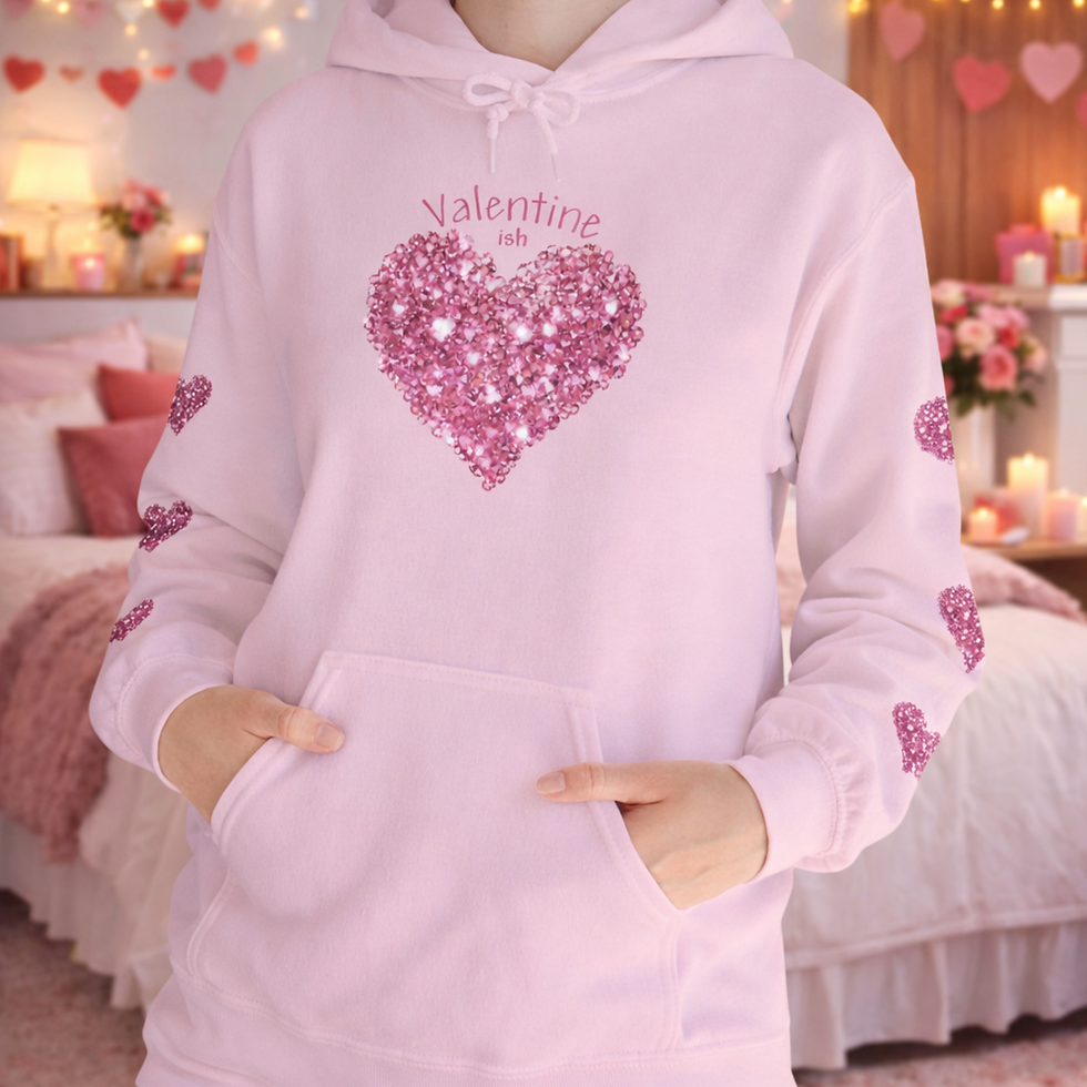 Thumbnail: Valentine Pink Glitter Heart Hoodie — Heart Sleeve Pullover