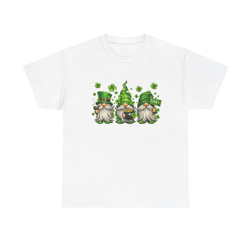 Thumbnail: St. Patrick's Day Gnome Trio T-Shirt - 100% Cotton White