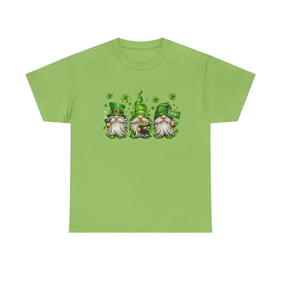 Thumbnail: St. Patrick's Day Gnome Trio T-Shirt - 100% Cotton Green