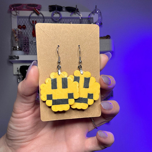 Yellow Smiley Face Perler Bead Earrings Paige DeLozier