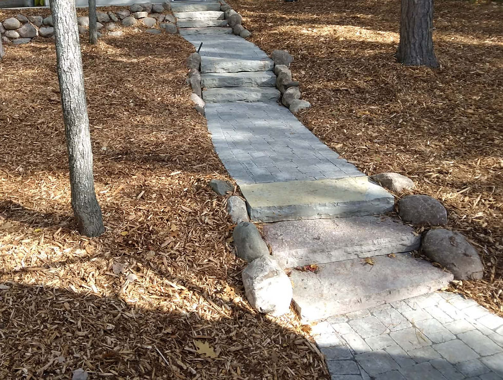natural stone stairs with paver walkway