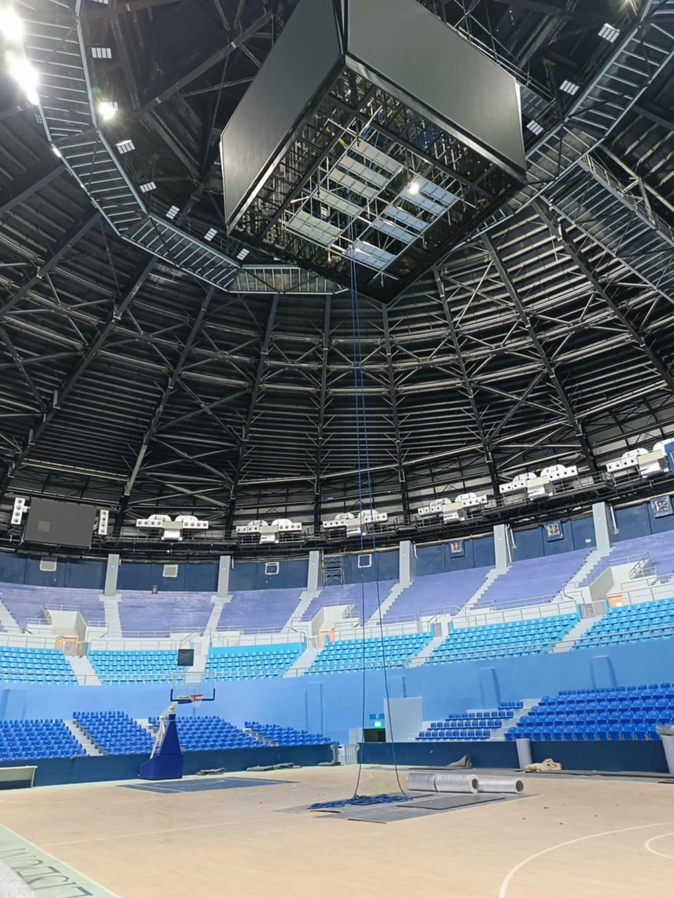 Interior view of AA2000 basketball arena and ceiling.
