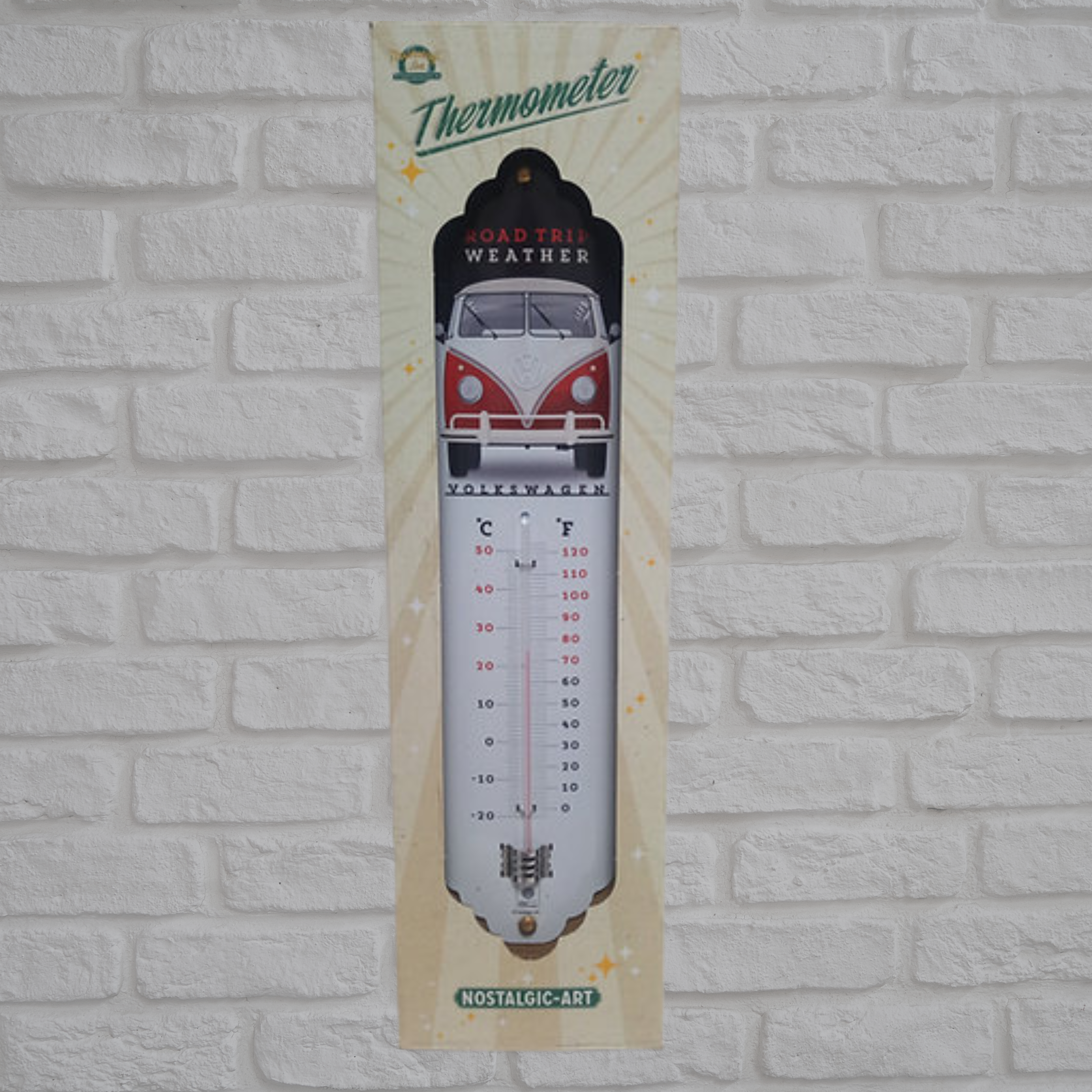 Thermomètre métal - Combi Road Trip Weather - Rouge et blanc .