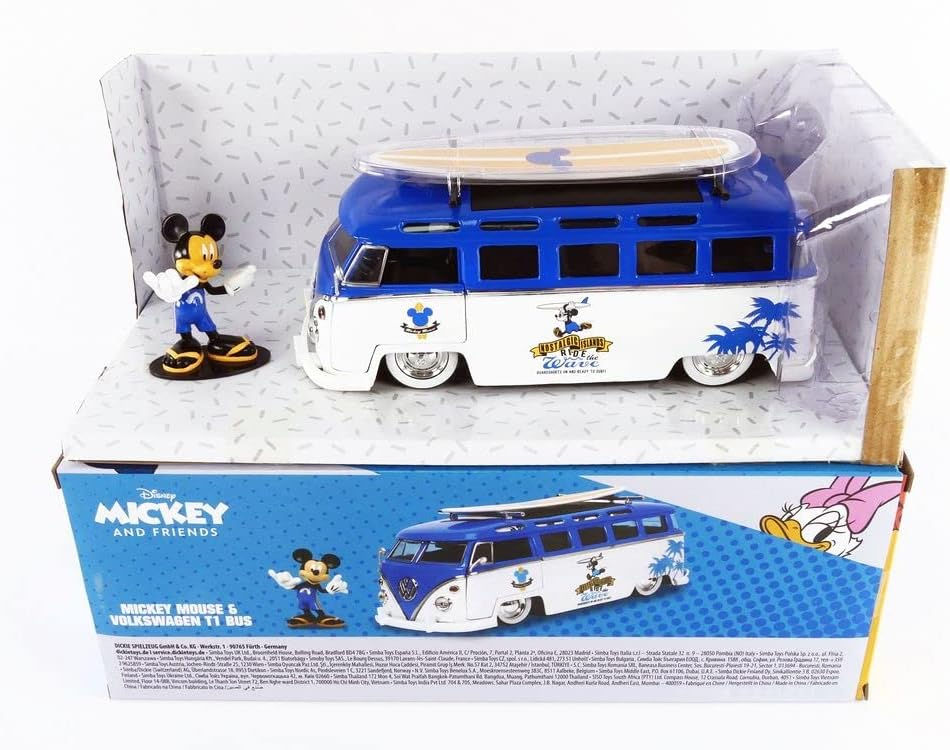 Miniature : JADA 1/24 - VOLKSWAGEN COMBI T1  W/MICKEY FIGURE BLEUE / WHITE HOLLYWOOD RIDES