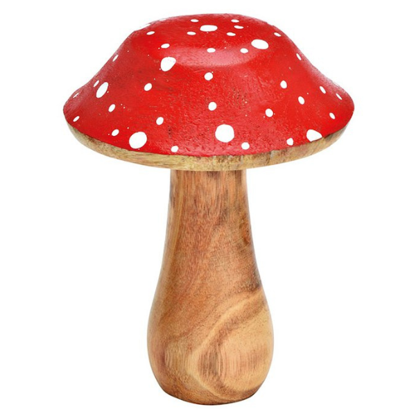 Miniature : Champignon en bois à chapeau rouge et pois blanc