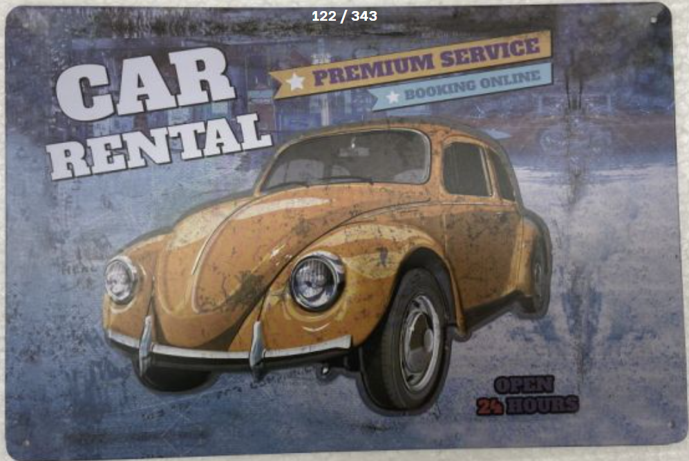 Plaque métal décorative - Car Rental - 20 x 30