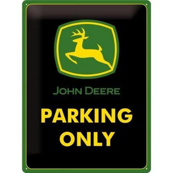 Plaque métal John Deere Parking Only - 30 x 40 cm - NA23117- Logo john deere sur fond noir