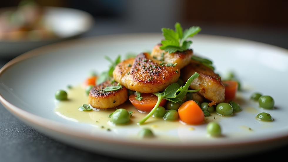Close-up view of a beautifully plated gourmet dish prepared by a local Oakland County chef