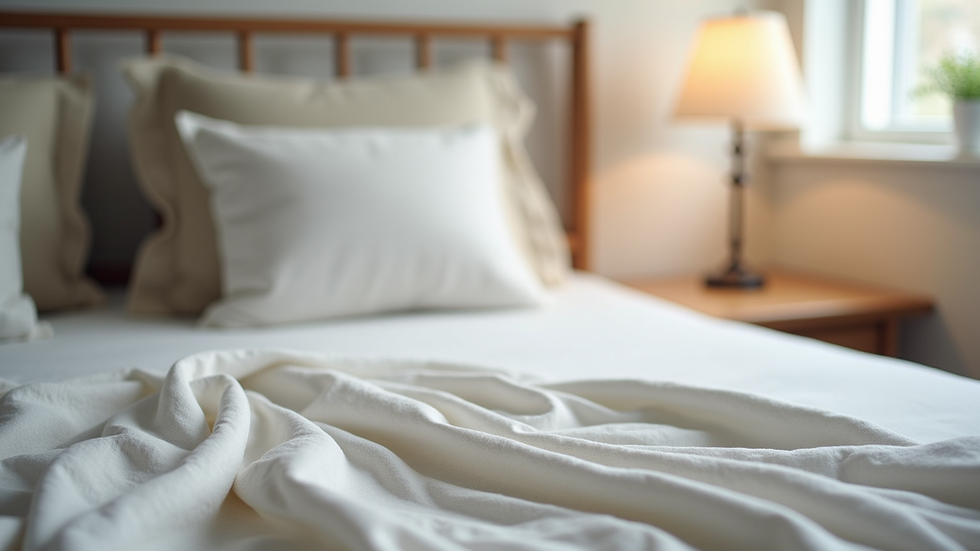 Close-up view of a neatly made bed with fresh linens in an Airbnb bedroom