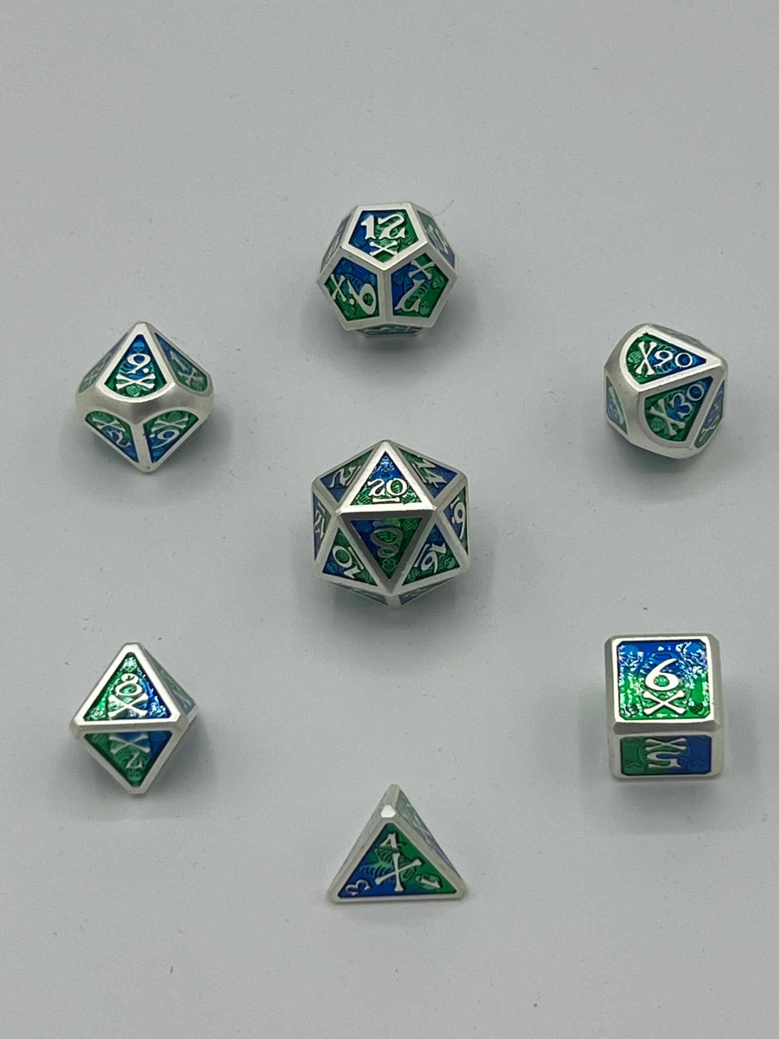 Silver with Blue & Green