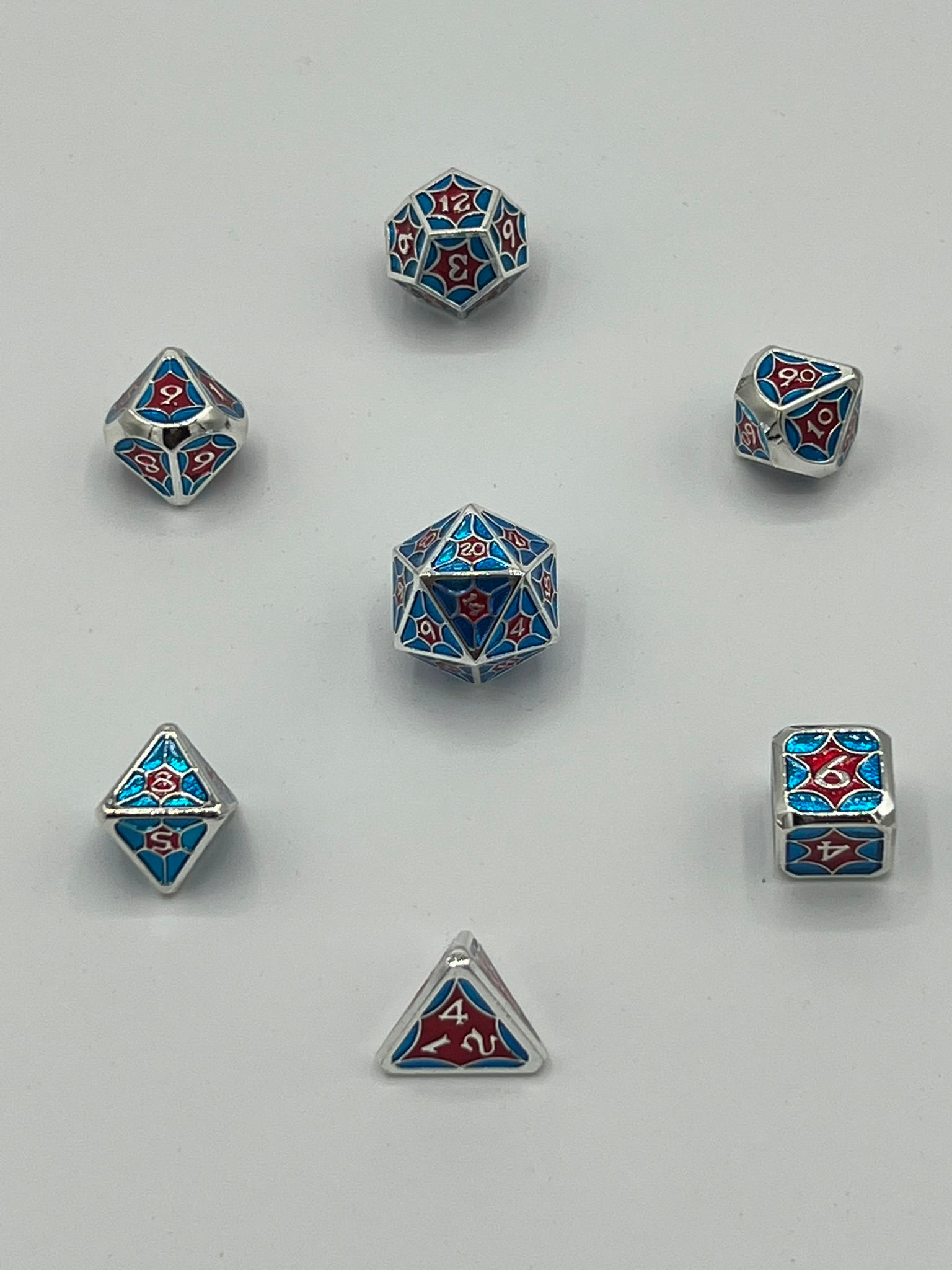 Silver with Blue & Red