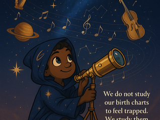 Young boy looking through a telescope a musical depiction of the heavens