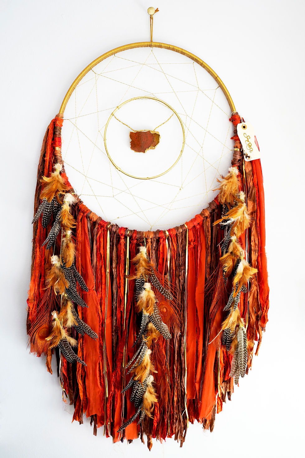 Thumbnail: Autumn Leaves Red Dream Catcher ~Large Agate ~ Boho Christmas Gift
