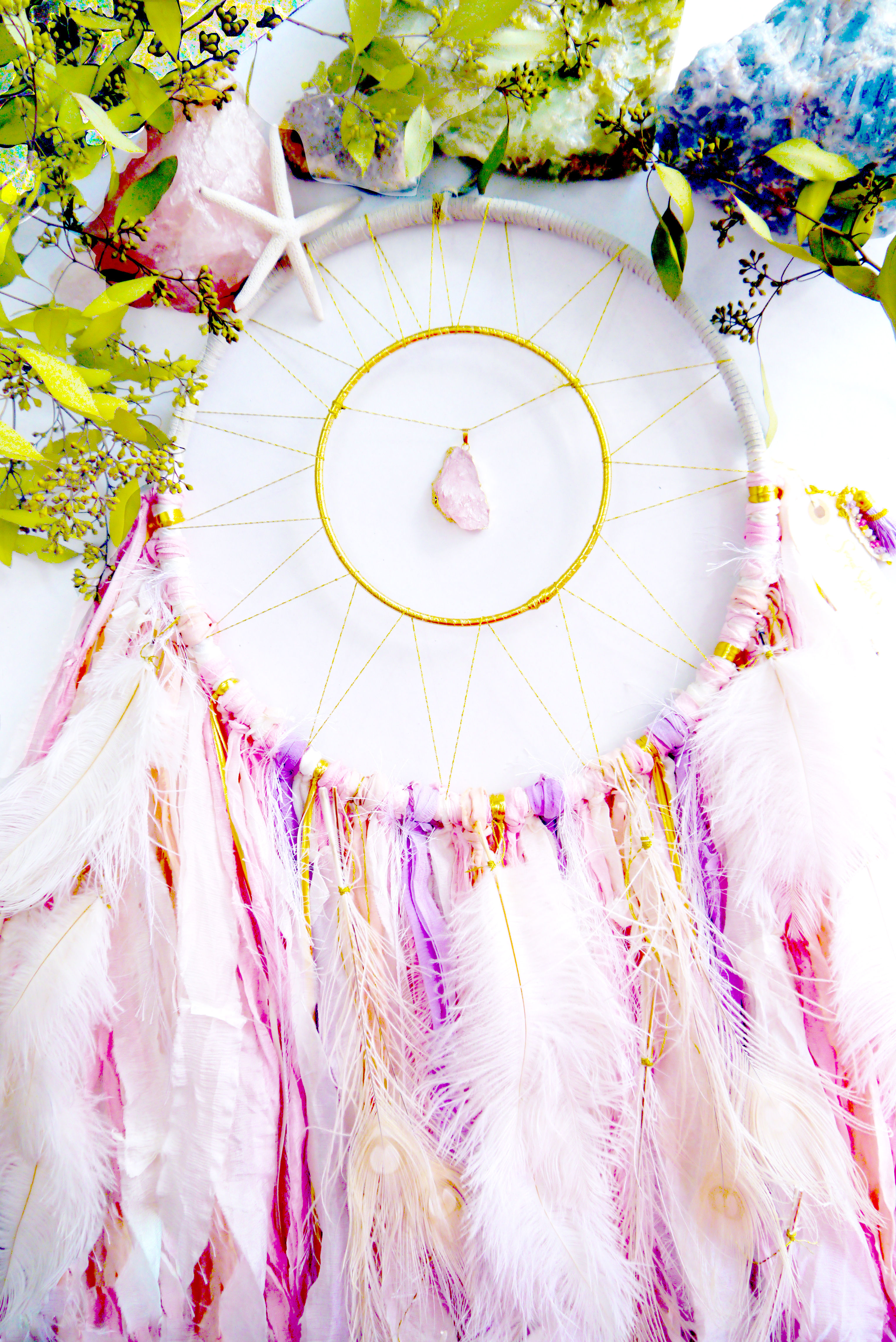 SOLD - Pink + Purple Dreamcatcher with Rose Quartz