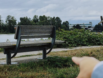 The approved Wangwang Memorial Bench overlooking the Middle Arm waterfront in Richmond, British Columbia, before installation of the memorial plaque.