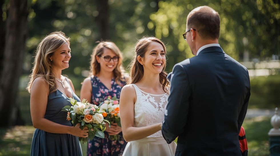 Couple exchanging vows during a small outdoor micro wedding ceremony in Vancouver with two witnesses present.