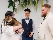 Couple including their cat in a pet-inclusive wedding ceremony in Vancouver BC with officiant