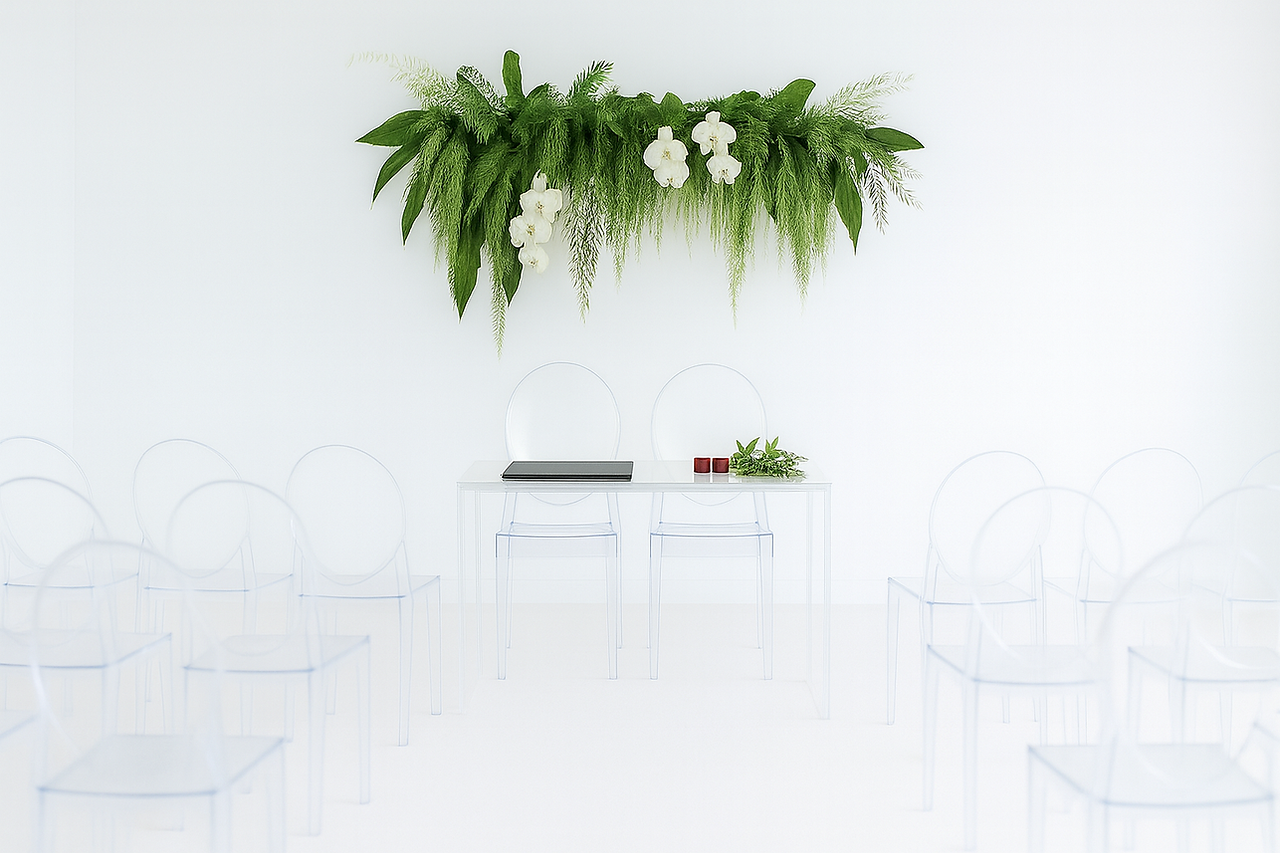 The Ensora intimate indoor ceremony space in Richmond, BC, prepared for a small wedding near YVR