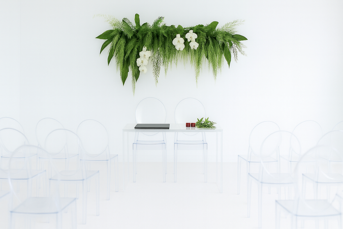 The Ensora intimate indoor ceremony space in Richmond, BC, prepared for a small wedding near YVR