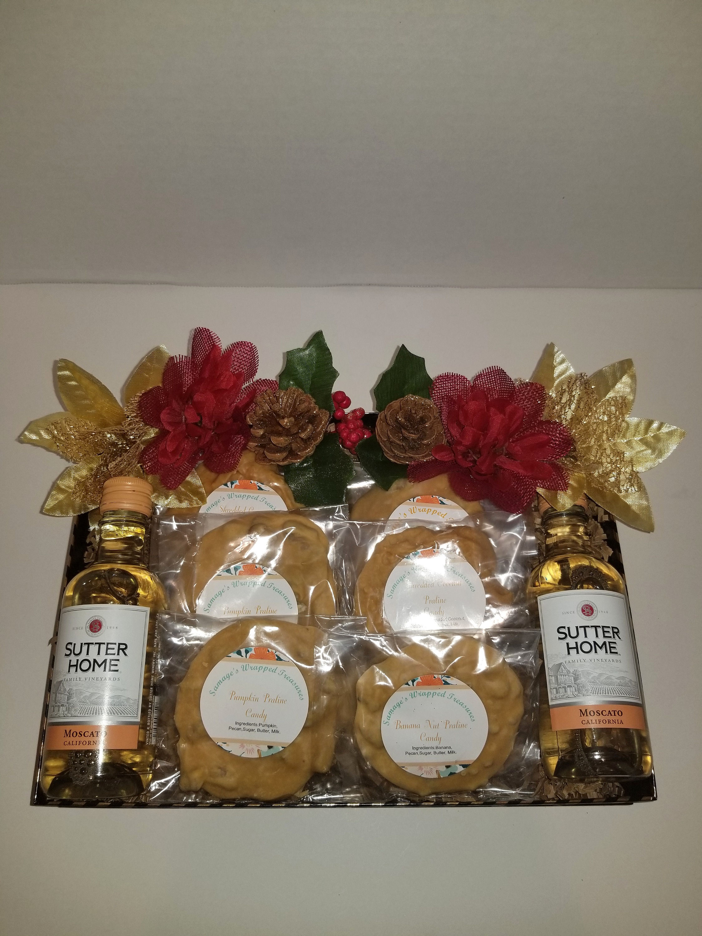 Wine & Praline Gift Box (6ct Praline) &  (2) 187ml Bottles