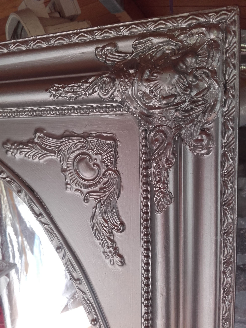 Miniature : miroir baroque argenté