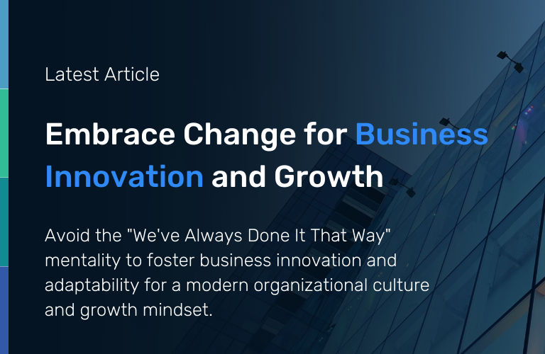 Article cover promoting business innovation and growth, featuring a modern glass building. Includes "Read More" button and Ceba logo.
