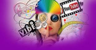 A colorful collage with gears, a paint palette, and a filmstrip. A person gestures for silence. YouTube logo visible, purple background.