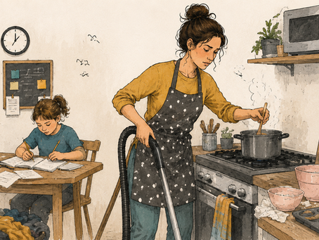 Illustratie van een vrouw die veel taken tegelijk probeert te regelen