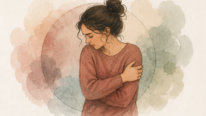 Illustratie van een vrouw die naar binnen keert en vecht tegen haar gevoelens