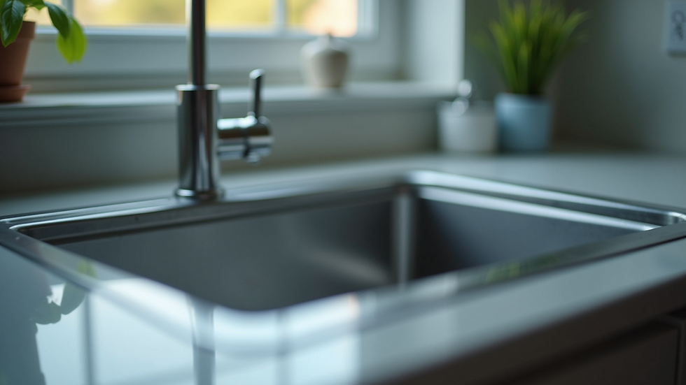 Close-up view of a water filter system installed under a kitchen sink