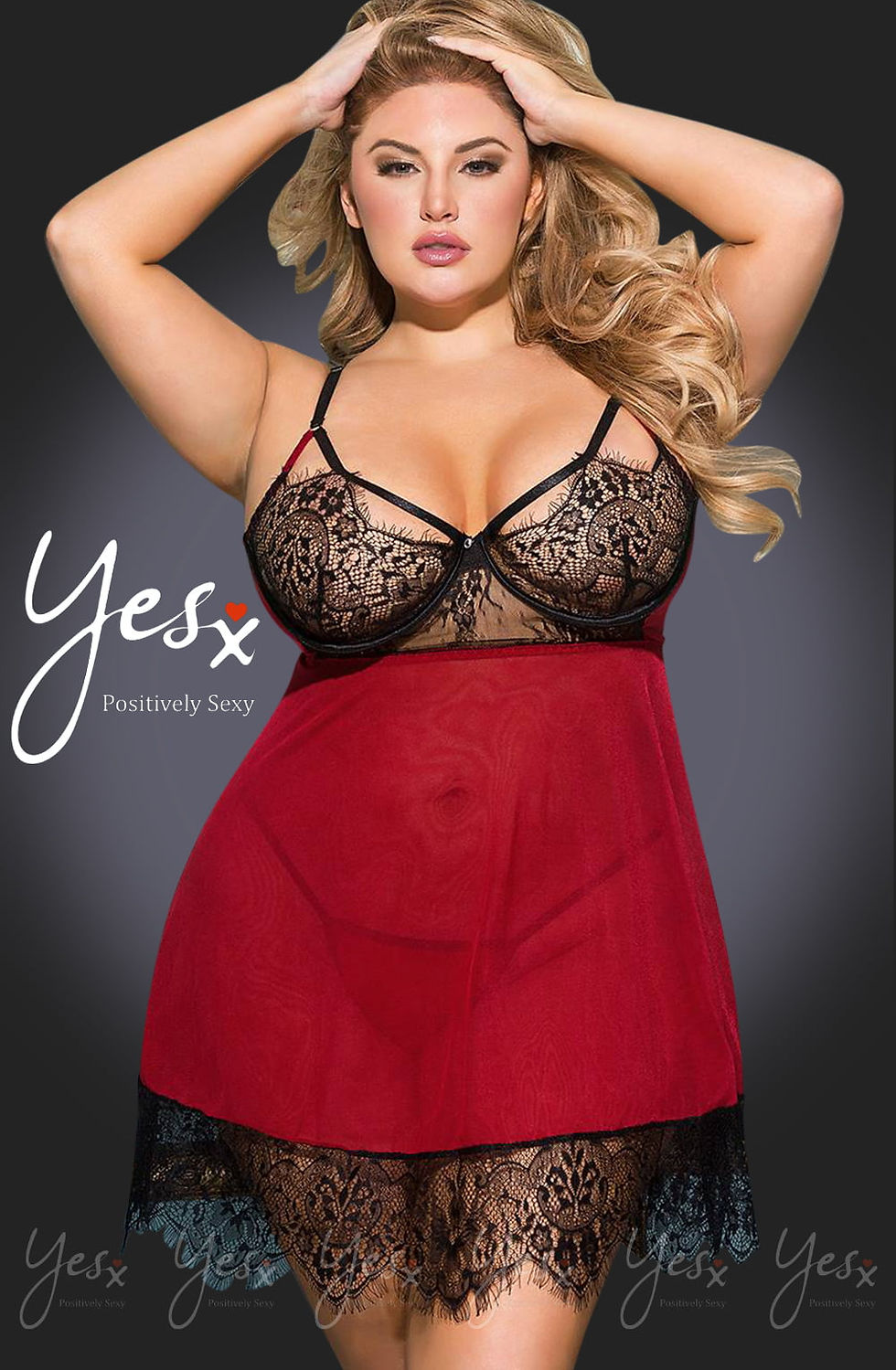 Thumbnail: YesX YX958Q Black/Red Babydoll Set