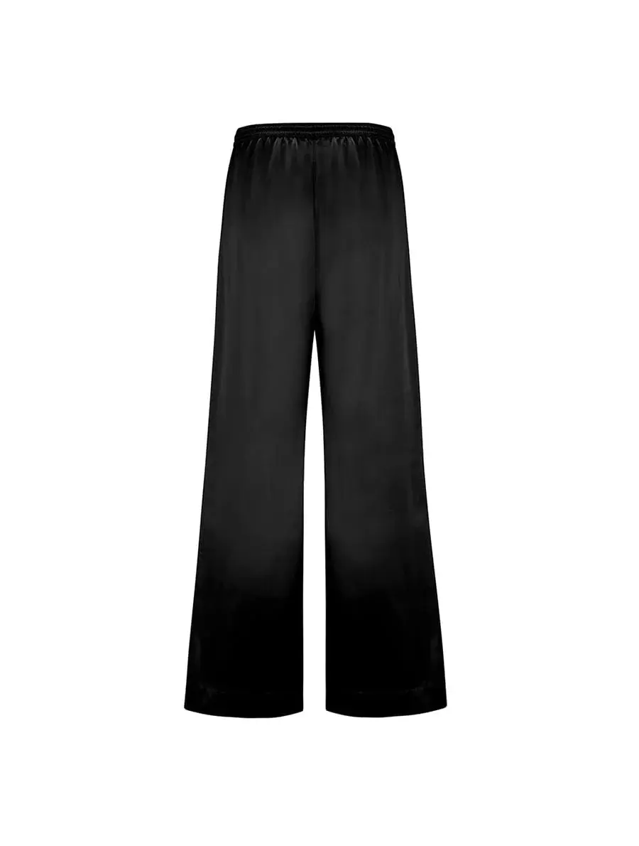 Thumbnail: FLEUR DU JOUR BLACK SILK TROUSERS