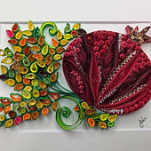 Rosh Ha Shanah quilling art house warming wedding gift Judaica Gift Holiday Gift Pomegranate art Quilling pomegranate Birkat 